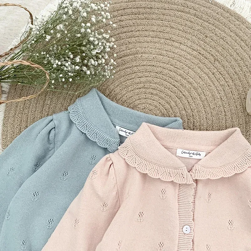 Child Baby Girl Sweater Cardigan Long Sleeves Knitted Lapel Sweater Coat Children Baby Girl Spring Autumn Sweater Clothes