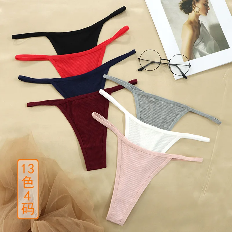 

Sexy Solid Color Thong Add Logo Skin Friendly Soft Customized Women's Underpants Personalized Pattern Printed Triangle Pants