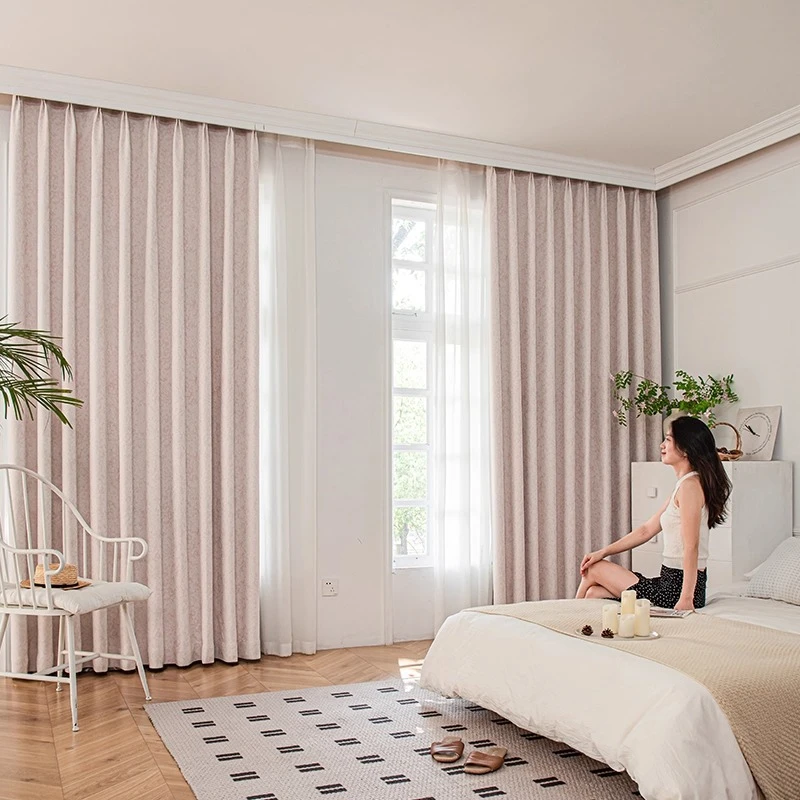 Small Flower Garden Pink Jacquard Chenille Blackout Curtains for Bedroom Bay Window Living Room French Window Balcony Customized