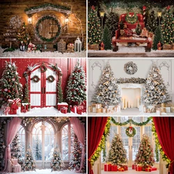 Christmas Photo Background Xmas Tree Gifts Red Arch Door Windows Baby Kids Portrait Indoor Photography Backdrop for Photo Studio