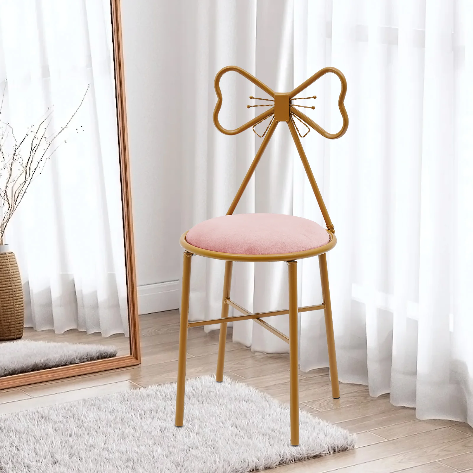 

Butterfly Bow Tie Vanity Chair Modern Vanity Stool Velvet Cushion Makeup Chair Metal Frame Butterfly Backrest Chair Dining Chair