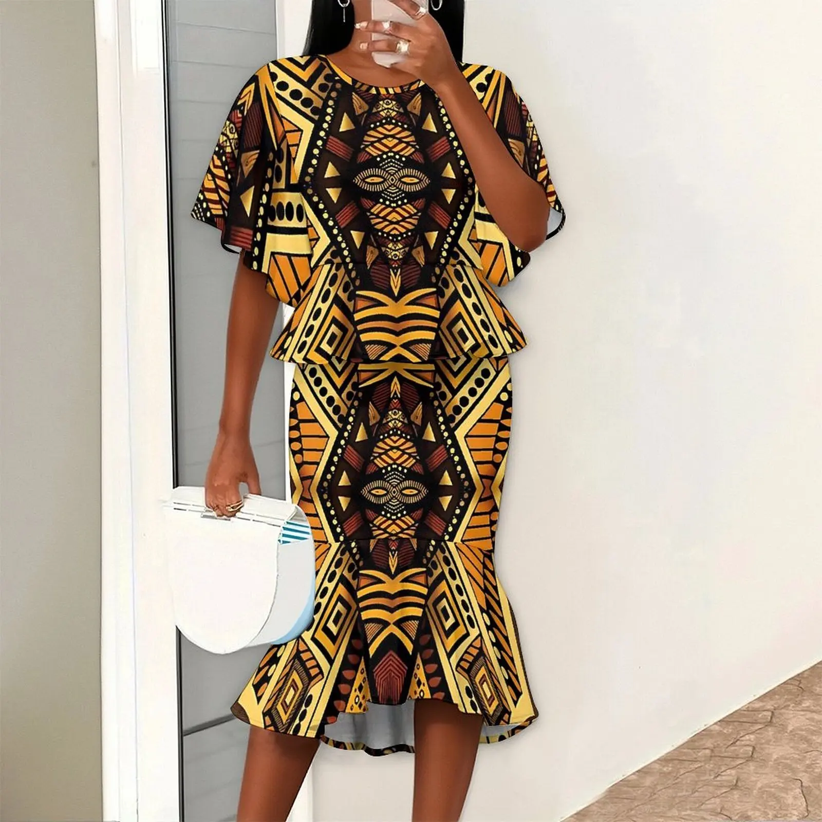 Summer Fashion Slim Skirt Round Neck Party Skirt Ladies Sexy Two Piece Set Women's Floral print Fishtail Skirt Casual Set