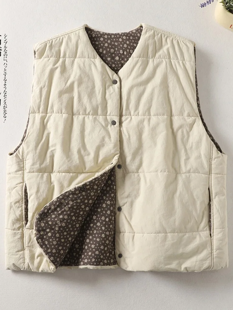 Women's down Cotton Vest Light Thin Sleeveless Outerwear Korean Style White Duck Feather Jacket Floral Print Commute Style