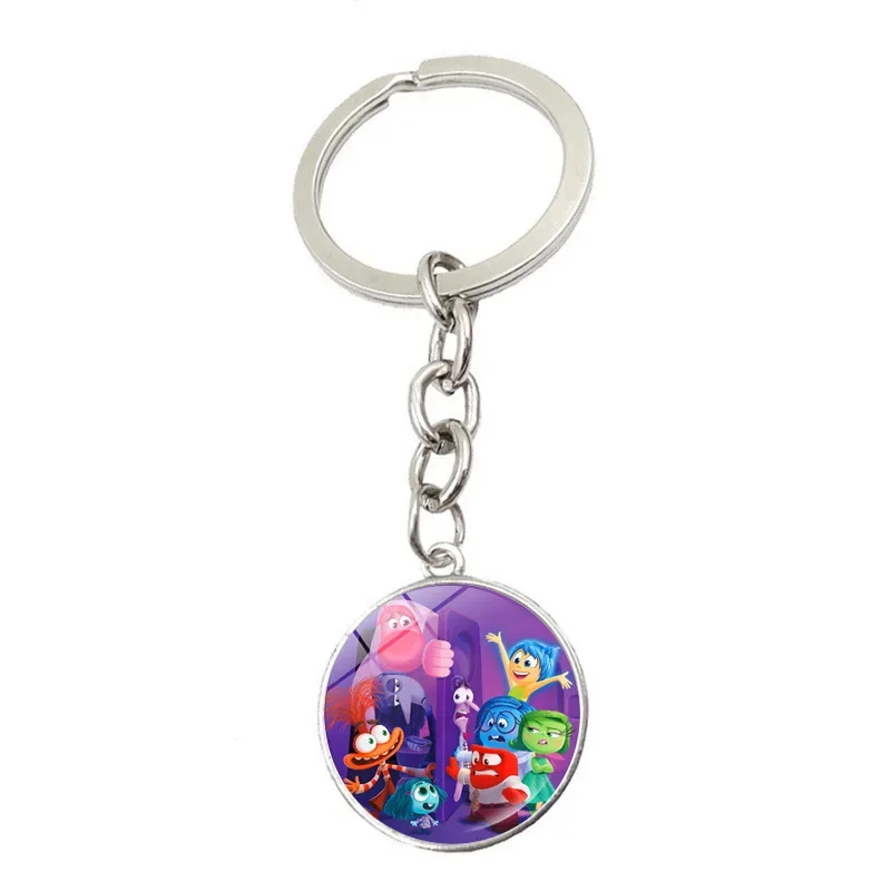 Disney-Inside Out Round Keychain, personagens animados, alegria, fofo, raiva, medo, vidro, chaveiro de carro, presente do dia, 12