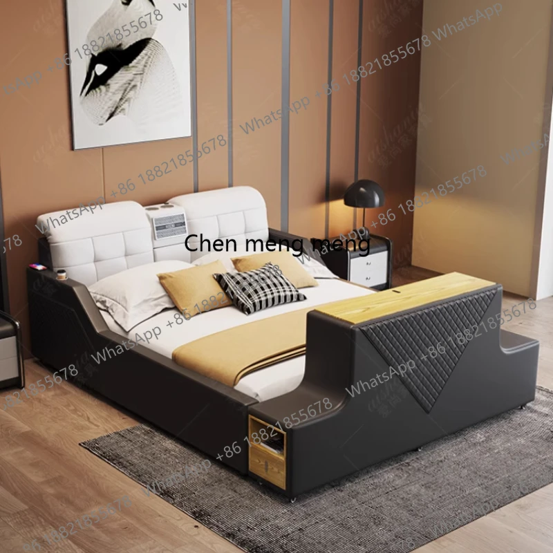 

Ультрасовременная кровать-трансформер из натуральной кожи с массажной спинкой, Bluetooth-колонкой и умной подъемной тумбой под ТВ