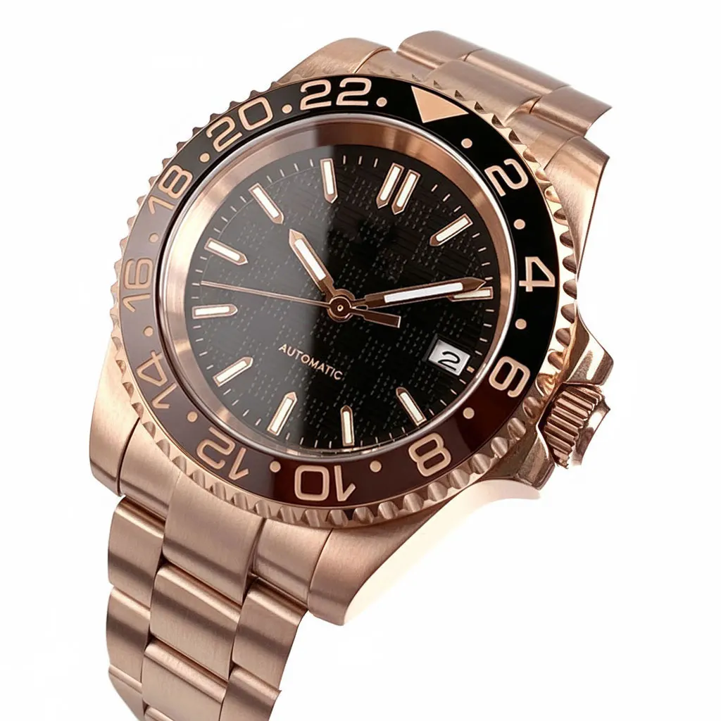 Tandorio 20ATM 40mm Edelstahl Roségold Automatische Mechanische Herrenuhr für Miyota 8215/Asia 2824 Saphirglas Lume
