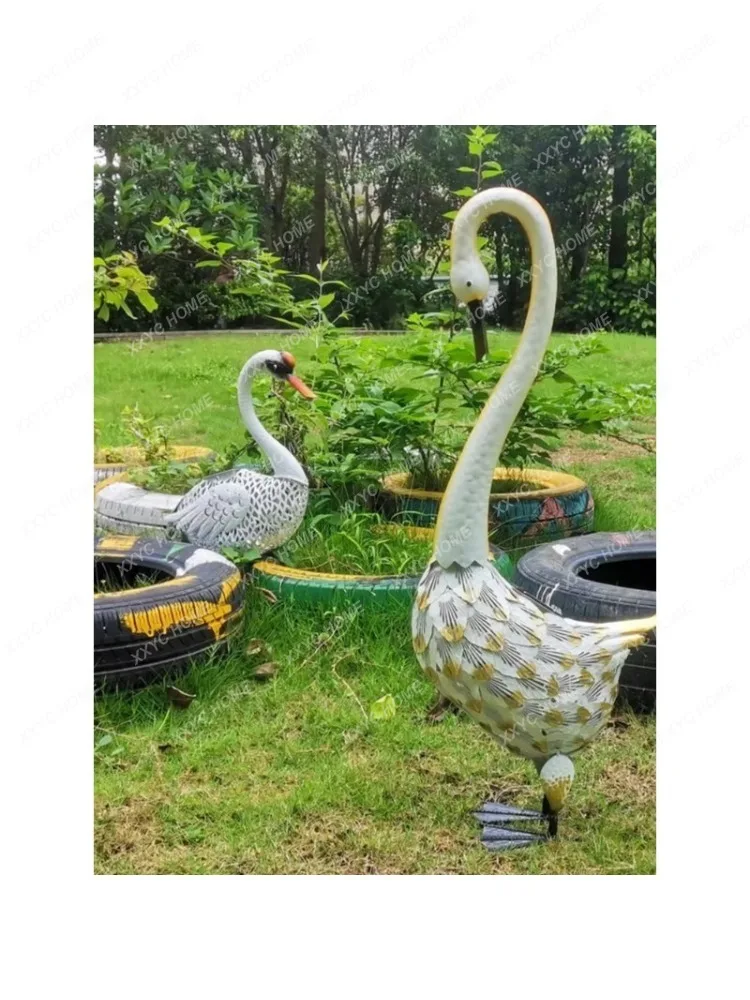 Solar Lamp Outdoor Waterproof Garden Garden Decorative Lamp Outdoor Lawn Luminous Iron Swan Iron Animal Lamp