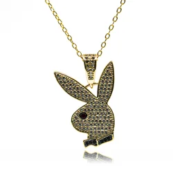 Wholesale Gold Color Bad Bunny Necklace Hip Hop Rabbit Charms Cubic Zirconia Pendant Clavicle Chain DIY Jewelry Accessories Gift