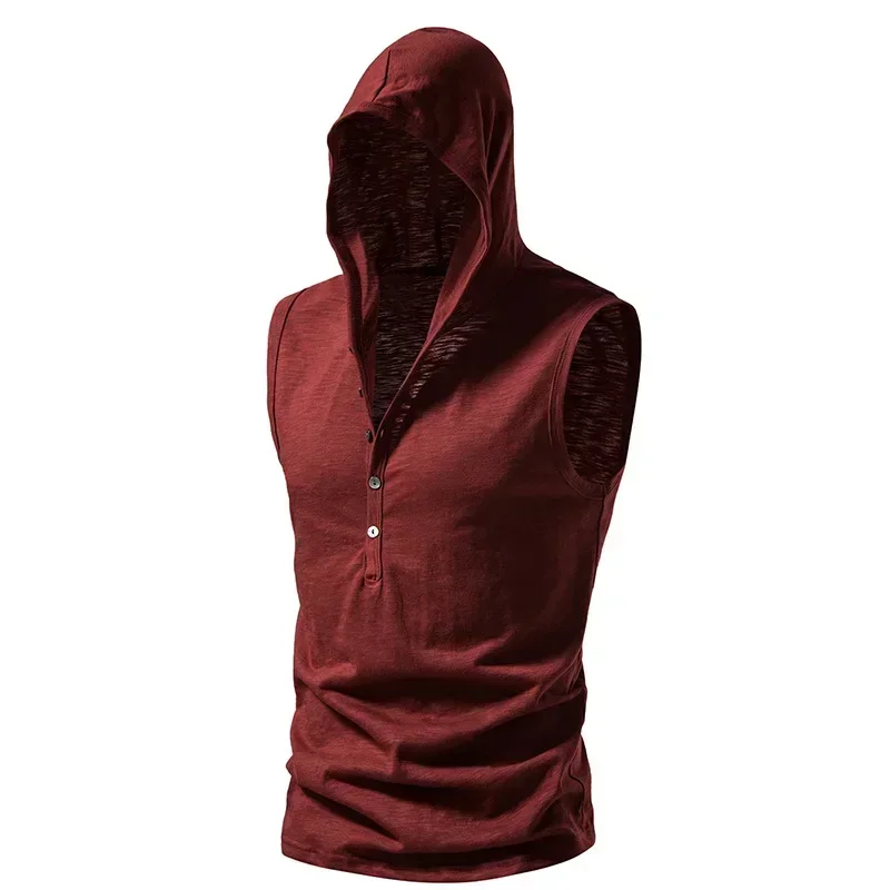 

Men's Summer Hooded Tank Tops Sleeveless Button Pullovers Men Solid Jogging Sweatshirs Fashion Casual Fitness Vests for Men