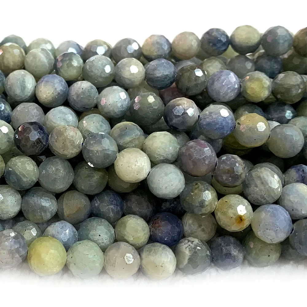 Veemake Natural Blue Sapphire Faceted Round Loose Beads 08357