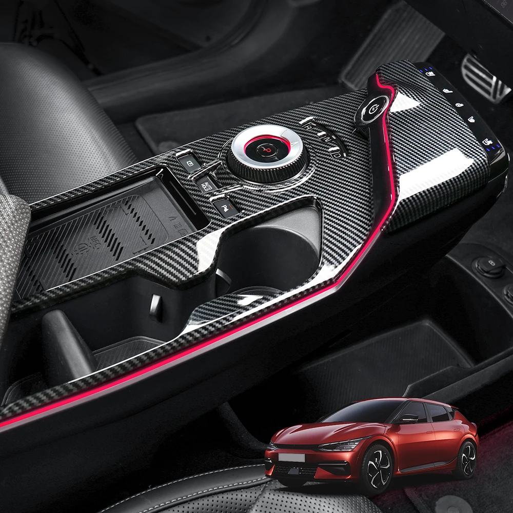 

LHD/RHD For Kia EV6 2021-2026 Carbon Fiber Center Console Gear Shift Panel Cup Holder Cover Trim Interior Accessories