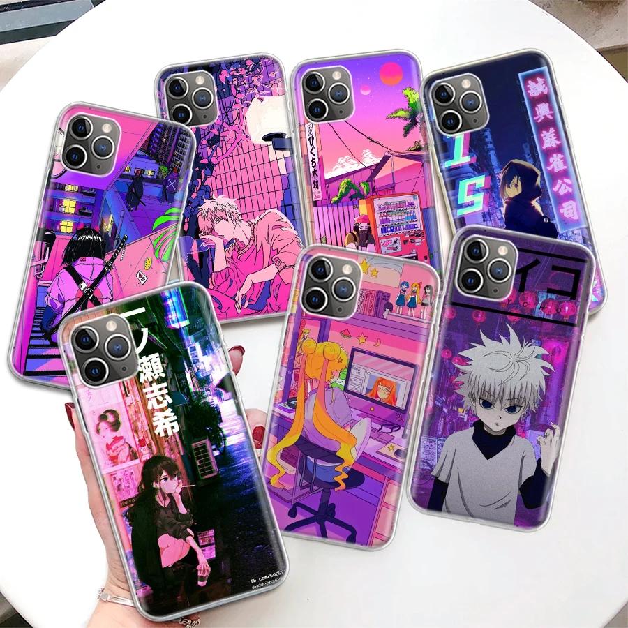 Vaporwave Glitch Anime Coque Phone Case For iPhone 11 12 13 14 15 16 Pro Max 7 Plus 8 + X XR XS SE Apple Soft Fundas Cover 11 13