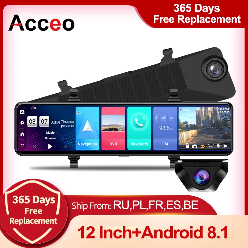 ACCEO-DVR D15 para coche, sistema Android 8,1 y 4G, 3 pantallas divididas, espejo HD 1080P, grabación de vídeo, soporte GPS, ADAS, Monitor de 24