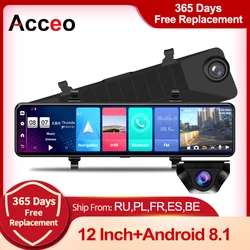 ACCEO-DVR D15 para coche, sistema Android 8,1 y 4G, 3 pantallas divididas, espejo HD 1080P, grabación de vídeo, soporte GPS, ADAS, Monitor de 24 horas