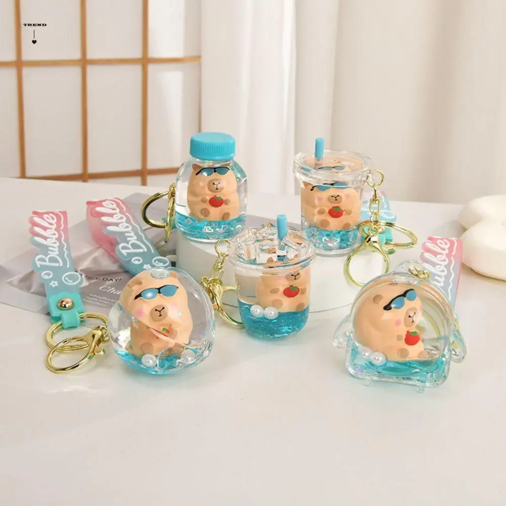 Llavero de capibara con arena movediza líquida de lentejuelas, bolsa de capibara de aceite flotante creativa transparente, colgante, bonito y divertido