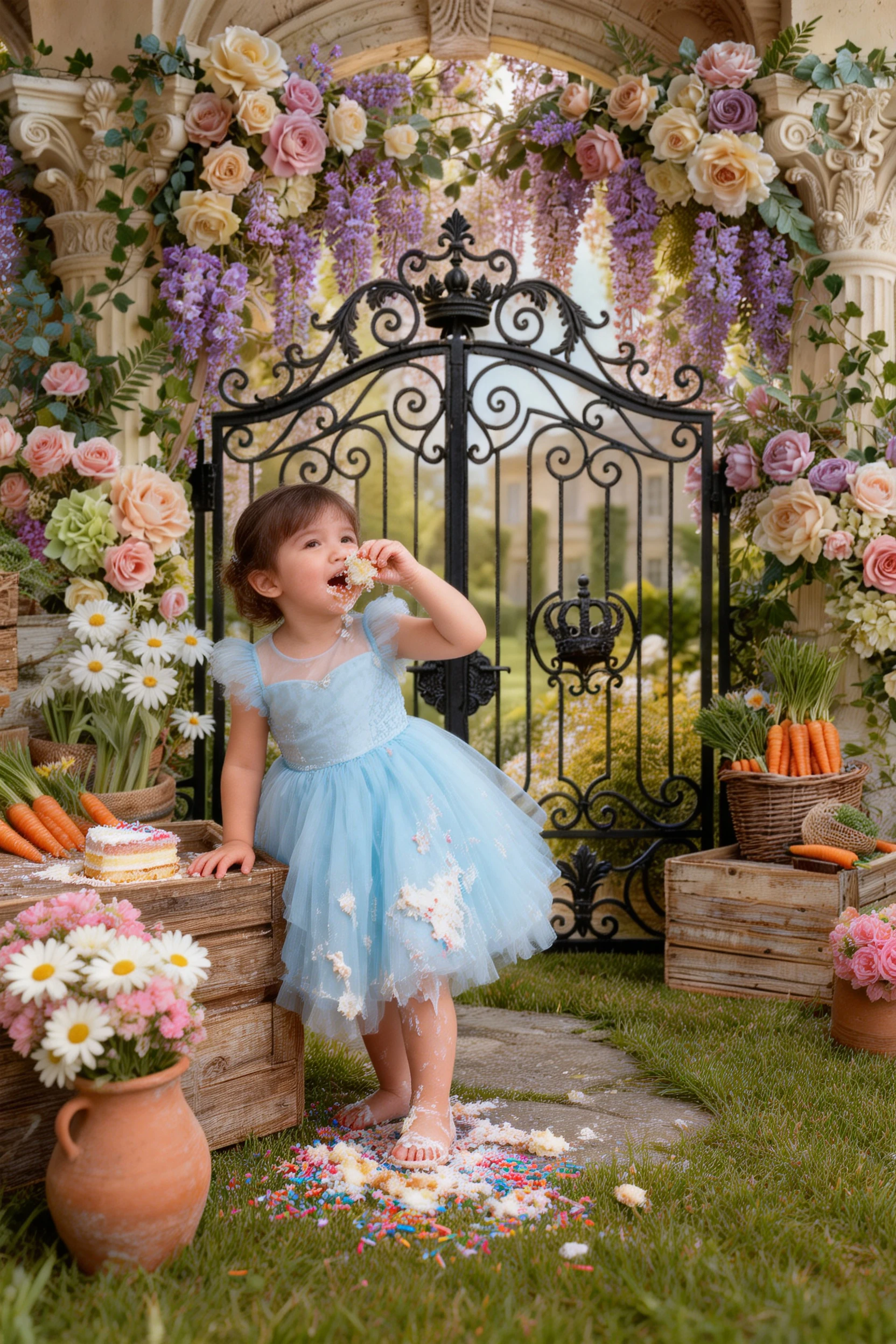 Easter Lavender Draped Stone Arch Backdrops Ornate Iron Gate Fresh Carrots Manor View Magical Spring Backgrounds
