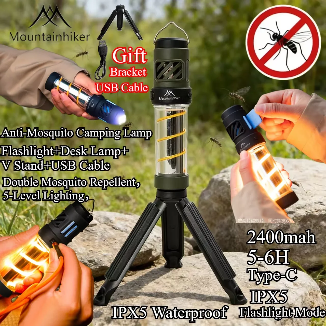 Lâmpada Mata-Mosquitos MOUNTAINHIKER, Lâmpada Multifuncional para Camping ao Ar Livre, Lâmpada Multifuncional para Iluminação de Barracas, Lâmpada de Camping