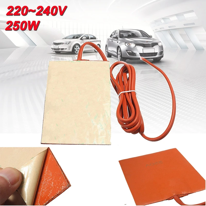 220V Máy Xe Hơi Chảo Dầu Hút Bùn Inox Bình Nóng Lạnh Miếng Lót 250W Dầu Silicone Sưởi Dầu Động Cơ Xe Tăng Khi Mặc bảo Vệ Với Phích Cắm EU 9x13cm