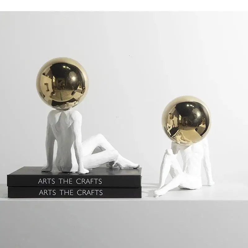 

Golden Globe Figure Statue Abstract Artwork Desk Decoration Ball Character Sculpture Ceramic Crafts Ornaments