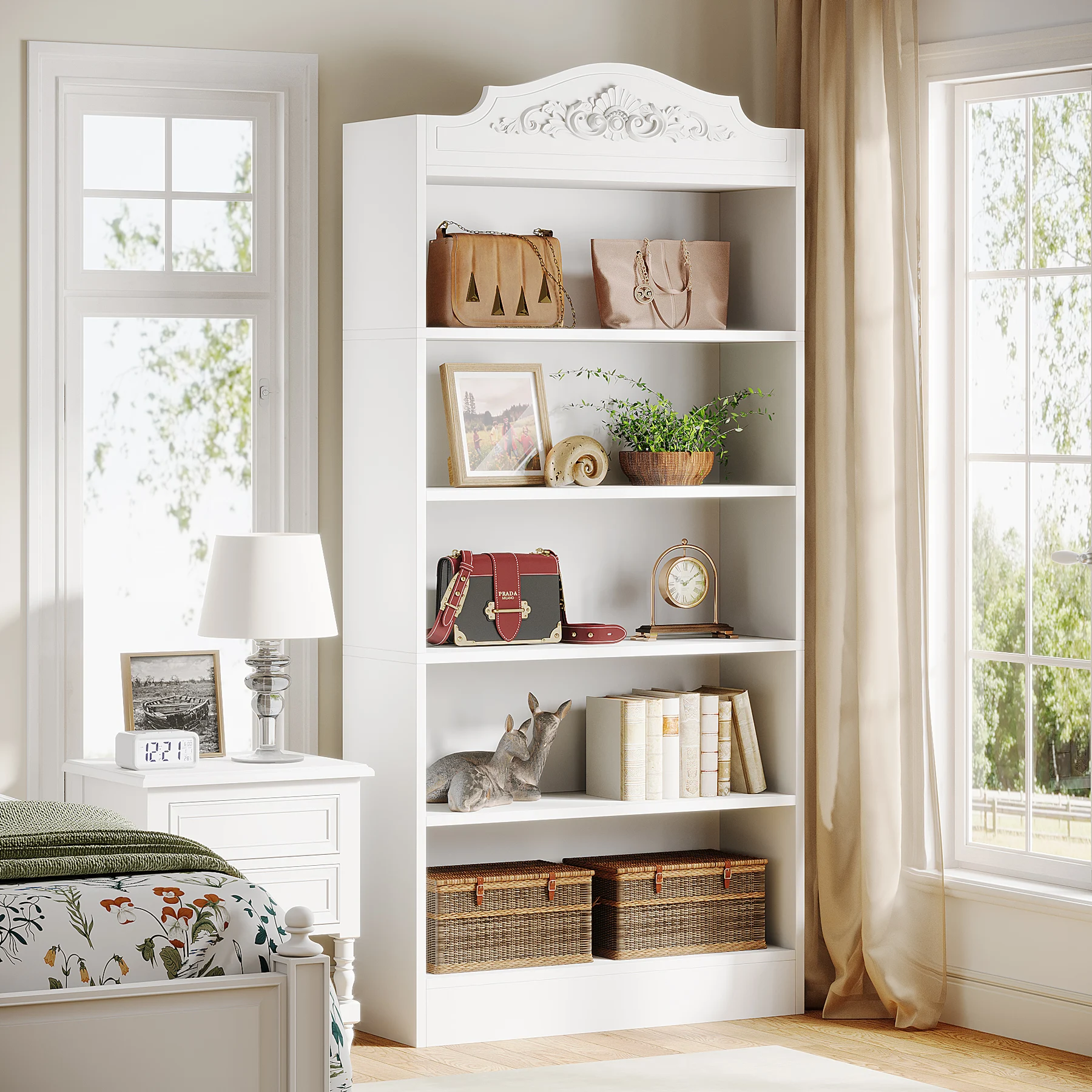 Tribesigns Bibliothèques blanches à 5 niveaux de 73 pouces de haut, bibliothèque blanche moderne à 5 étagères avec étagères, étagère Etagere autoportante