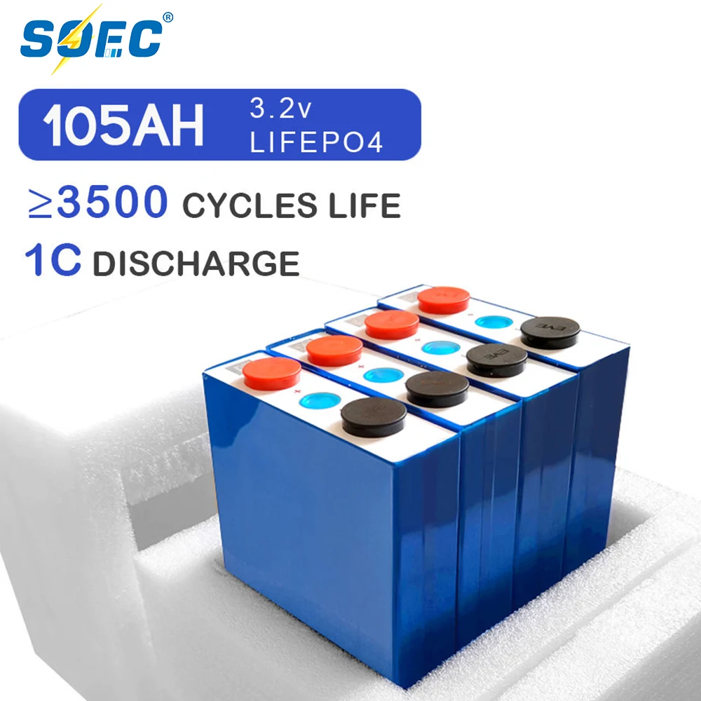 SOEC 3.2V 105Ah Lifepo4 Battery Grade A New Rechargeable Lithium Iron Phosphate Prismatic Cell 12V  24V 48V Battery Pack for ESS