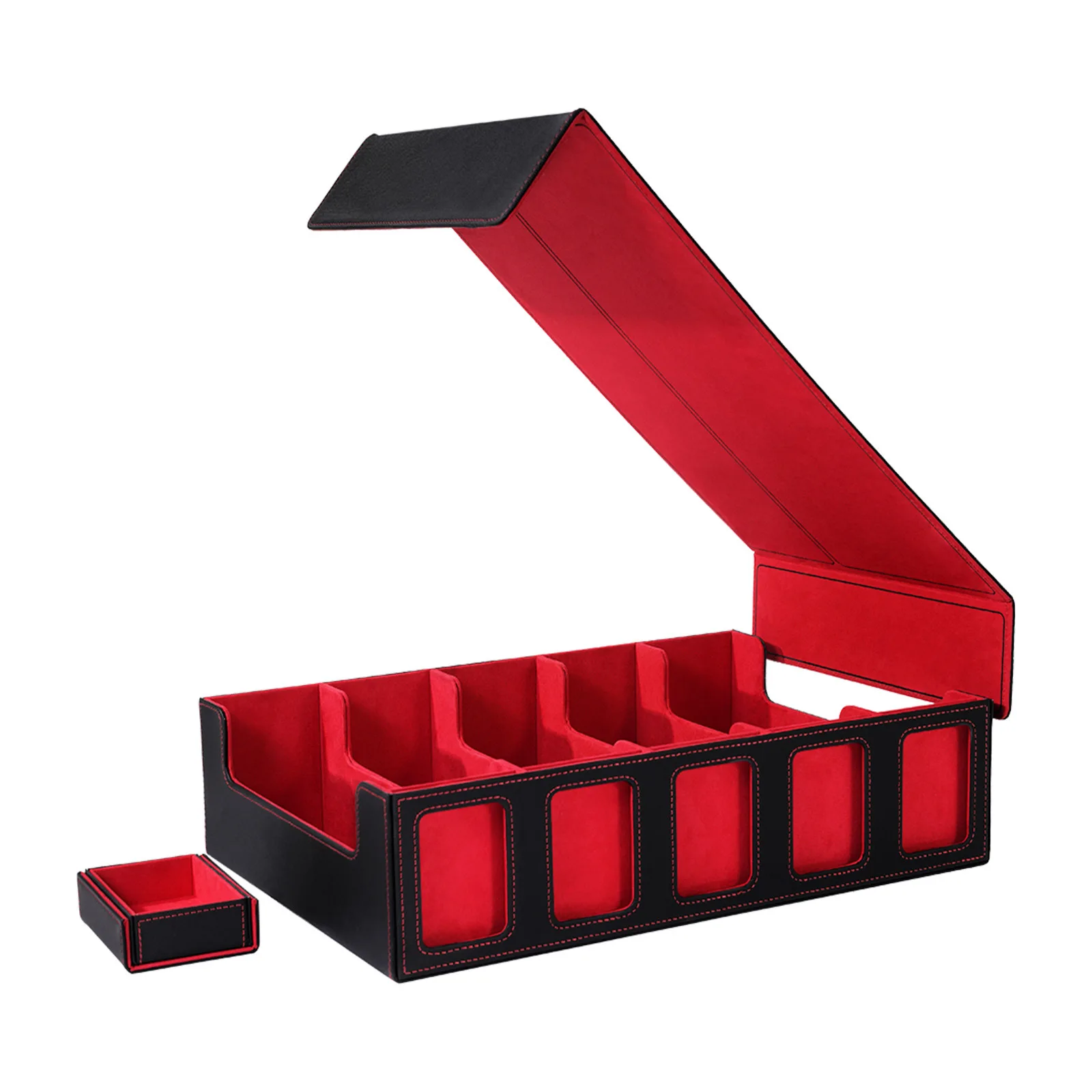 For Best-Selling PU Leather Business Card Storage Box 5-Row Portable Windowed Case