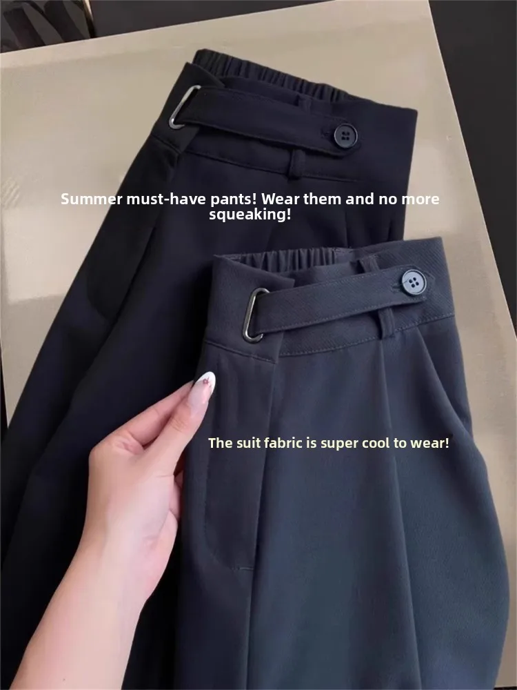 

Gray Casual Straight Leg Suit Pants for Women High Waist Drapey Wide Leg Pants Pear Shape Body Spring plus Size Slimming