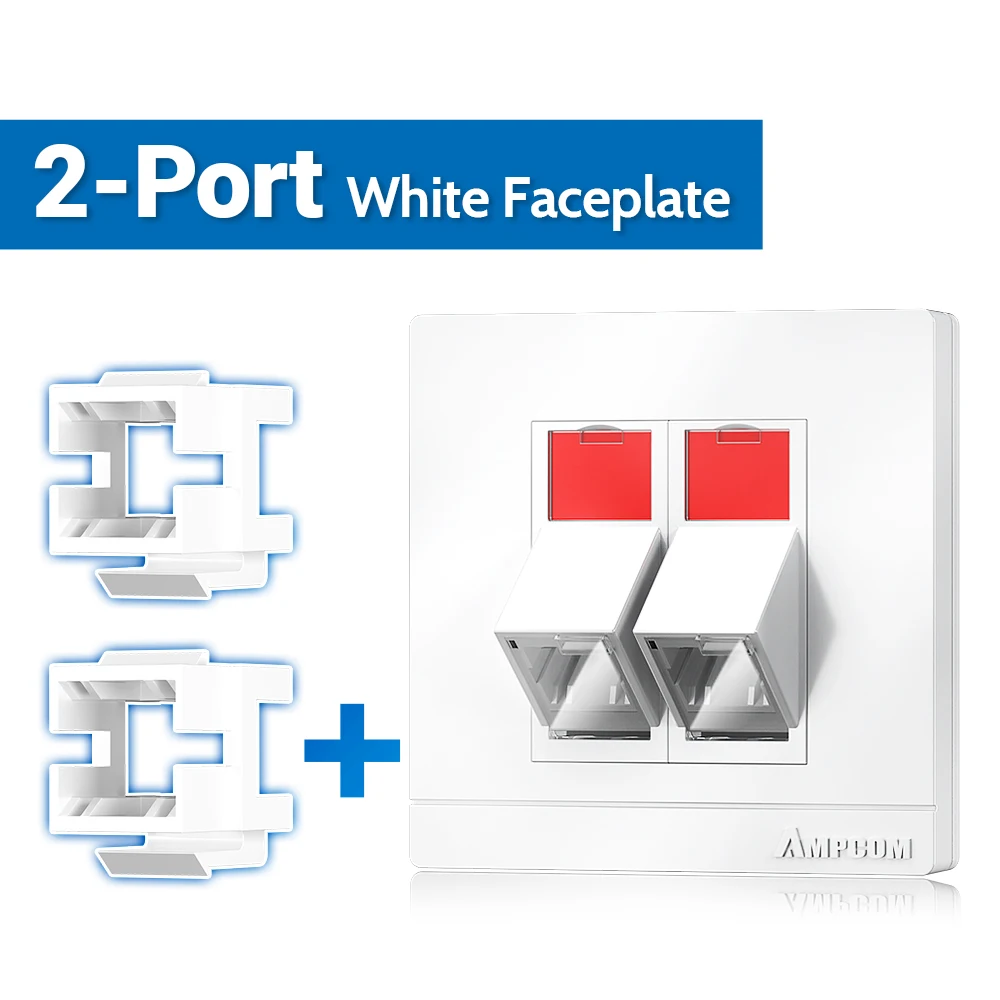 AMPCOM 86*86mm schuine frontplaat met een glasvezelkoppelingsbeugel, geschikt voor glasvezel, RJ45 & RJ11, telefoonkeystone-modules