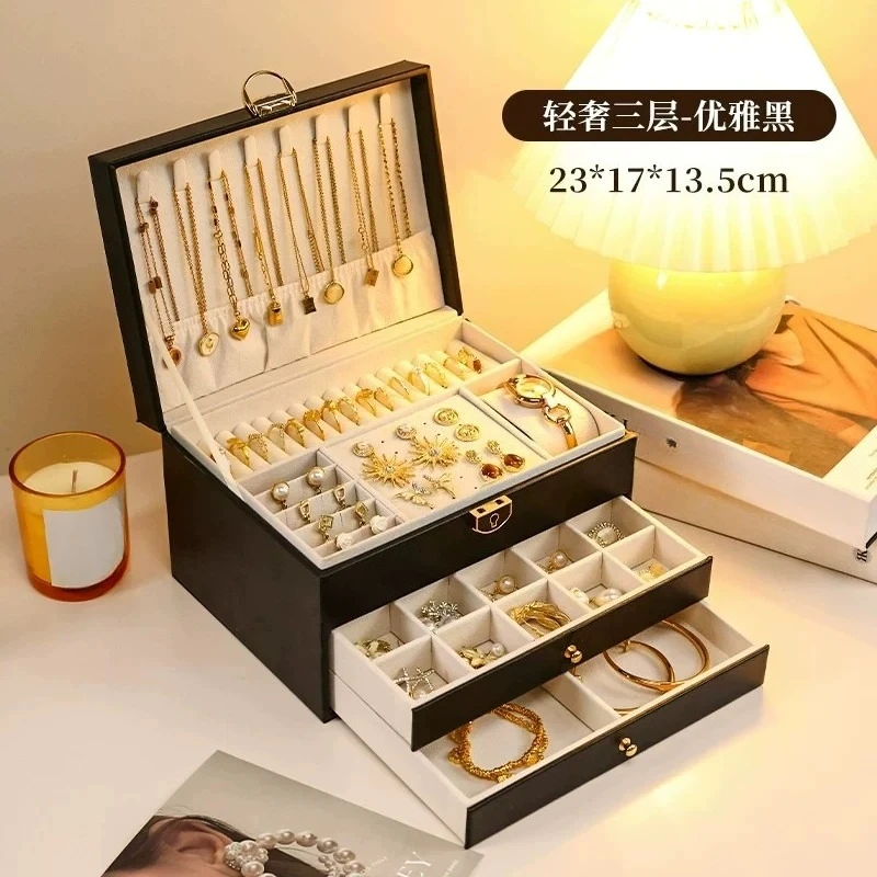 Antique Style Jewelry Box, Exquisite High-end Earring Necklace, Bracelet Ring, Large Capacity Jewelry Storage Box, Lock Gift