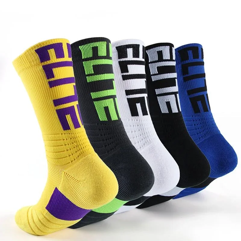 Calcetines deportivos profesionales para hombre, medias largas con amortiguación para senderismo, ciclismo, baloncesto, Mtb, color negro, 2019