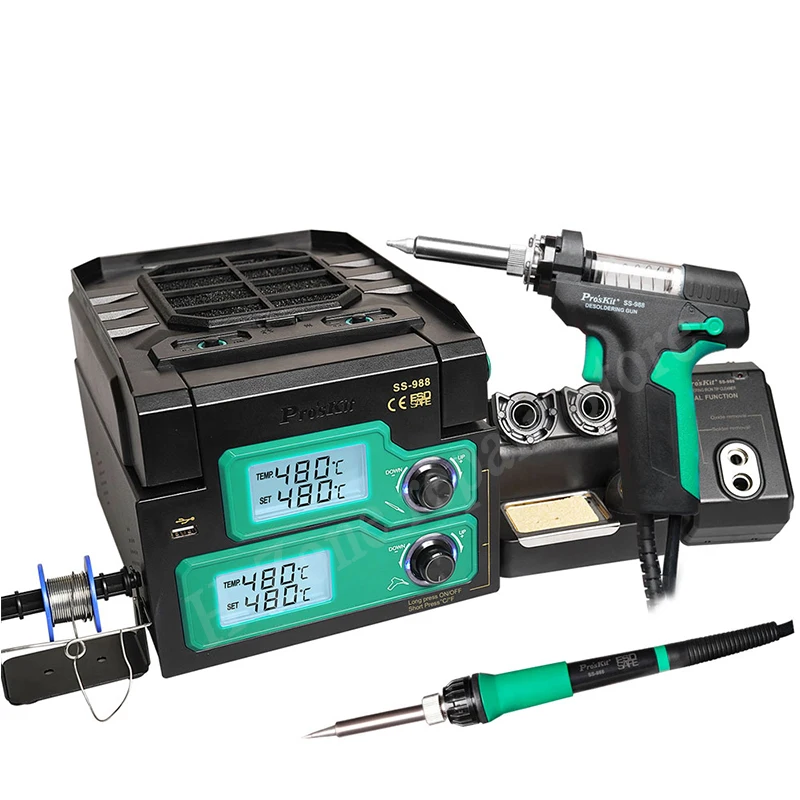 6in1 Pro'sKit SS-988H ESD ЖК-цифровой электрический распайочный насос BGA паяльник всасывающий пистолет распайка группа автоматический сон