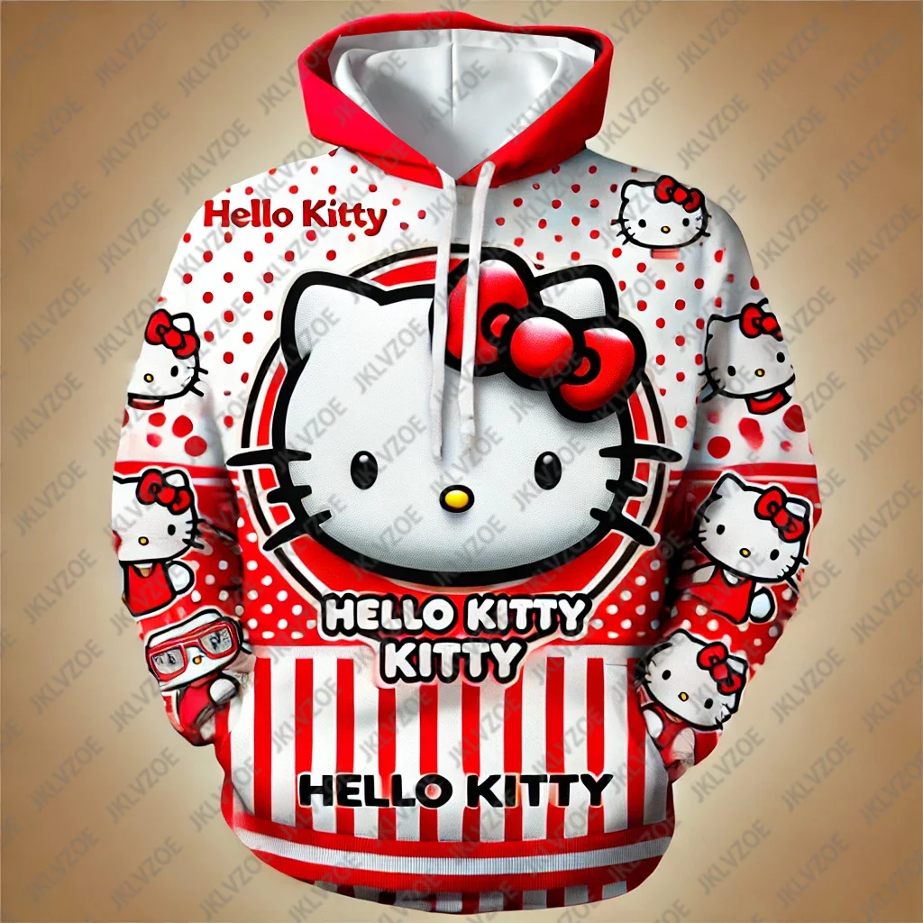 MINISO Boy Girl Sanrio Hello Kitty Hooded Sport Pullover Fashion Autumn 3D Print Sweatshirt Harajuku Women Men Oversized Hoodies