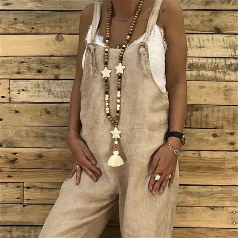 

Women Casual Cotton Linen Vintage Sling Jumpsuit Overalls Female Retro Harem Pants Ladies Loose Pocket Strap Jumpsuit Trousers