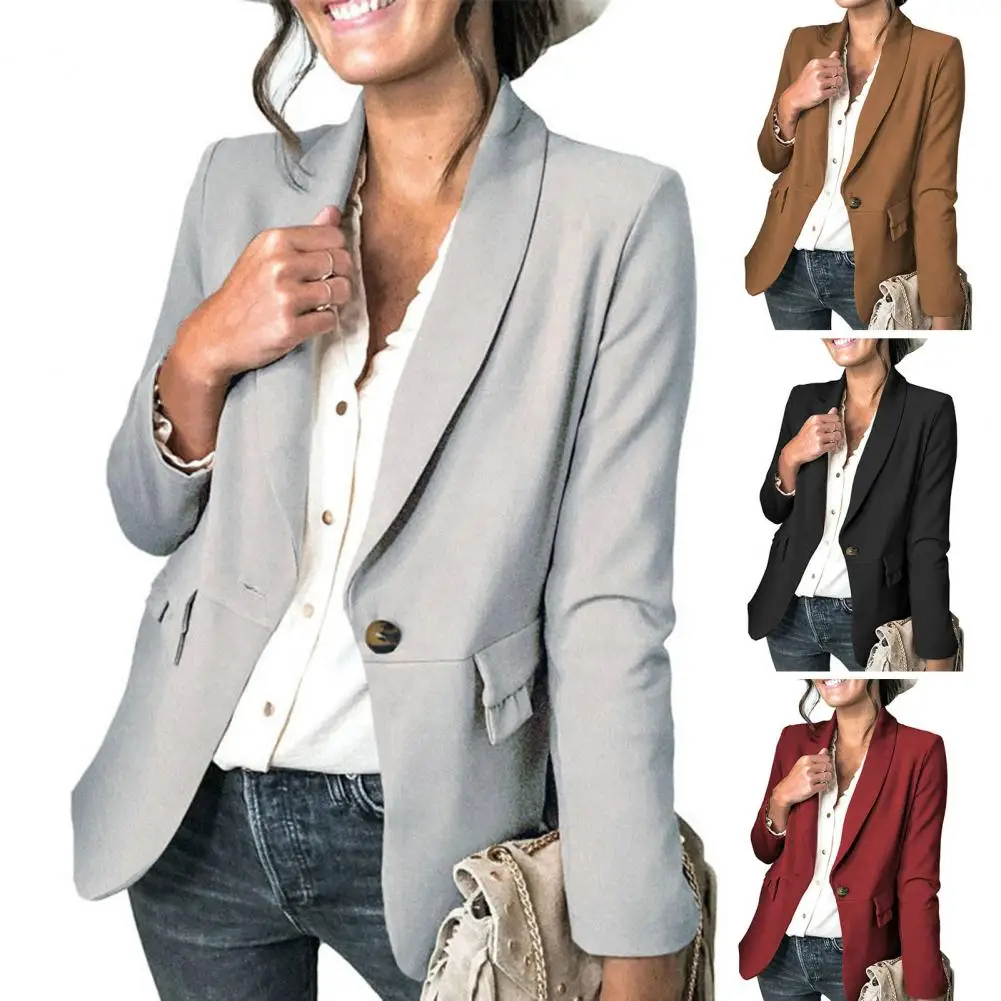 Revers Lange Mouwen Ruffle Flap Zakken Office Blazer Lady Herfst Winter Effen Kleur Enkele Knop Temperament Pak Jas Bovenkleding