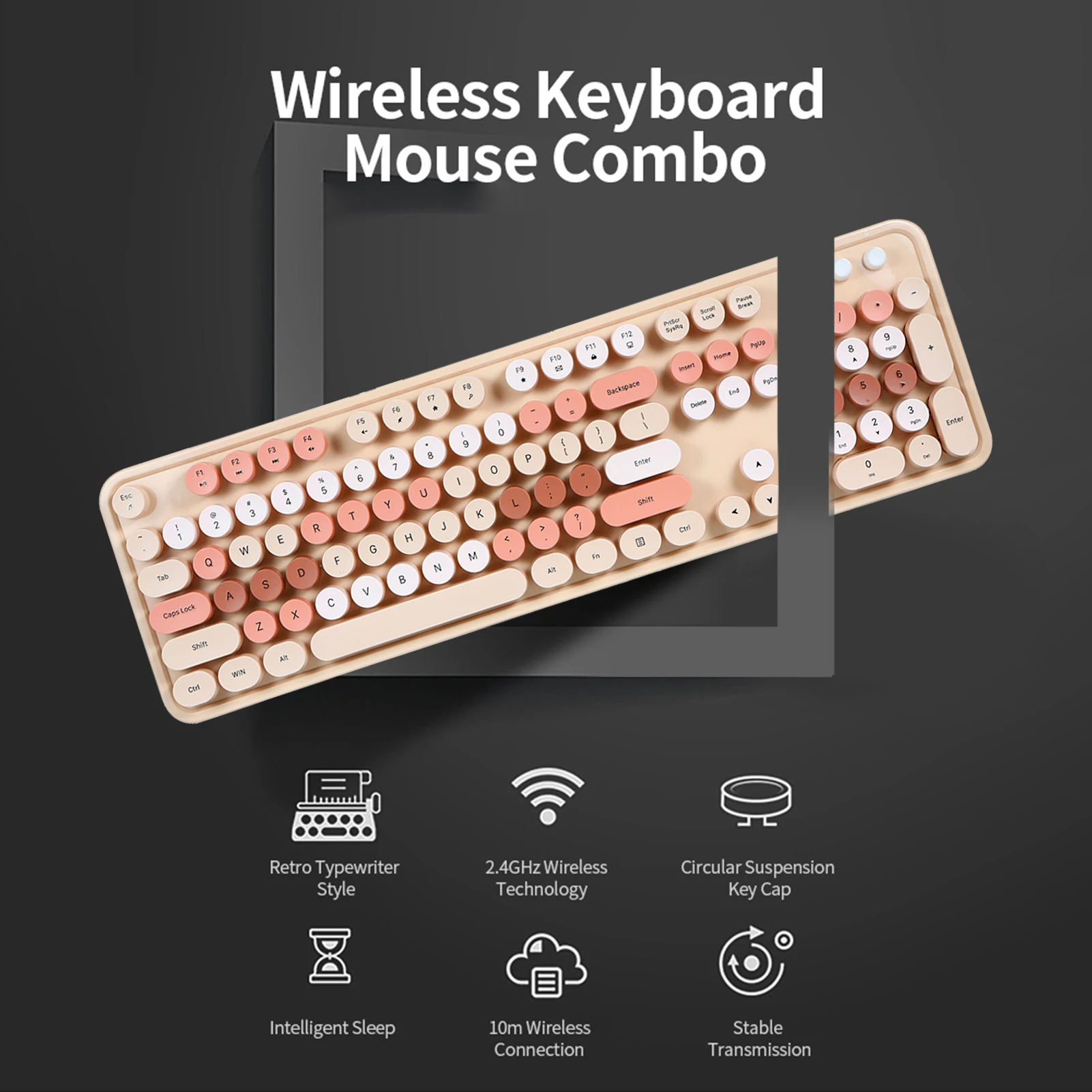 Sweet Keyboard Mouse Combo Mixed Color 2.4G Wireless Keyboard Mouse Set Circular Suspension Key  for PC Laptop Purple