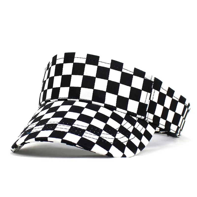 2022 Summer Cotton Black and White Plaid Visors Adjustable Sun Protection Cap For Men and Women 04