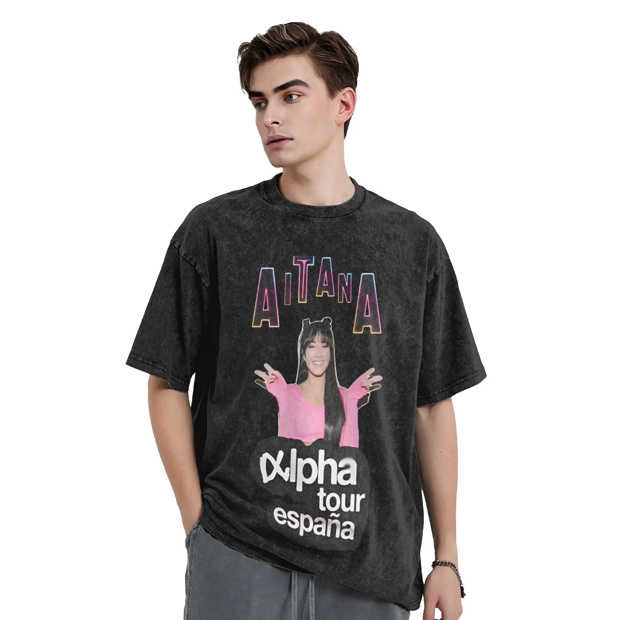 

Oversized Washed T-Shirt Singer Aitanas Ocana Cotton T Shirts Tour 2025 Hipster Tshirt for Men Beach Y2K Retro Casual Tees