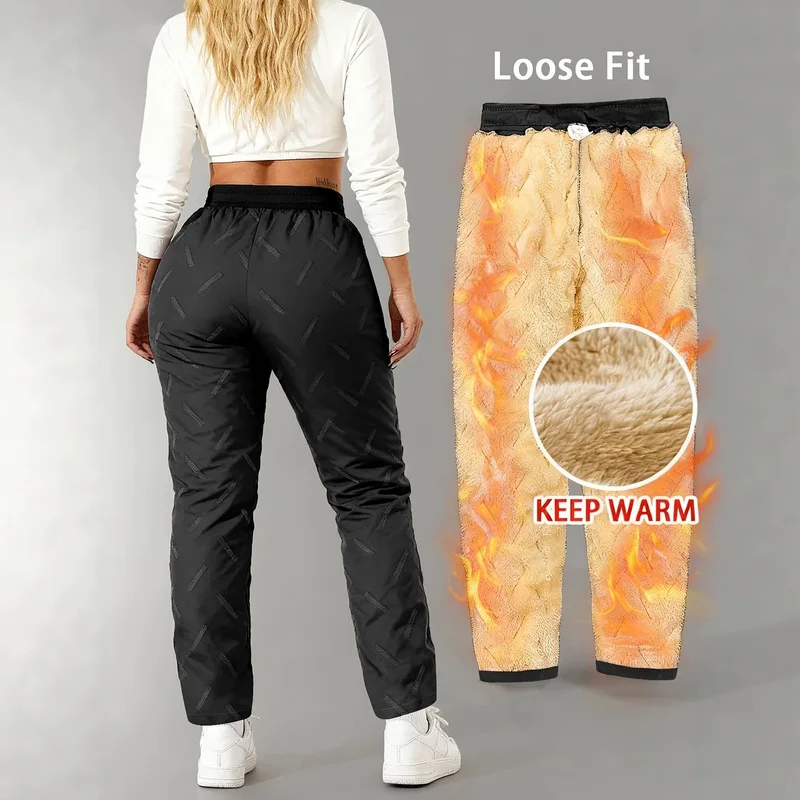 Women's Fleece Ultrasonic Pants With Zipper Pockets Warm Casual Pants For Men Winter Man Lined Men's Cold Weather Thermal Male