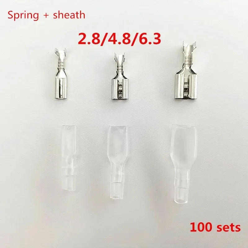 100Sets(200pcs) Female Spade Connector 2.8 /4.8 /6.3 Crimp Terminal with Insulating Sleeves for Terminals