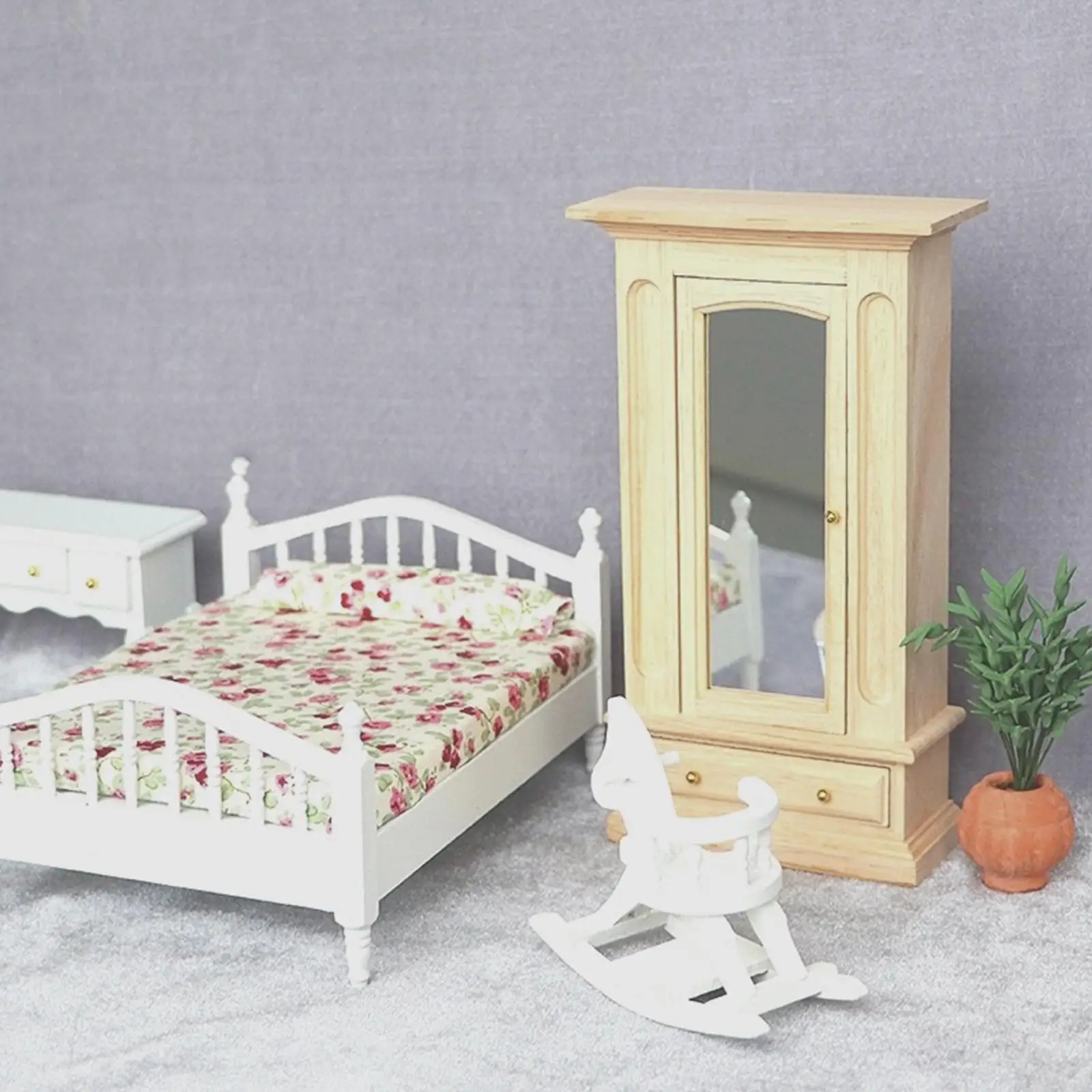 

Simple Design Wood Miniature Wardrobe Mirror Closet for 1:12 Dollhouse Furniture Model Pretend Play Bedroom Children Toy