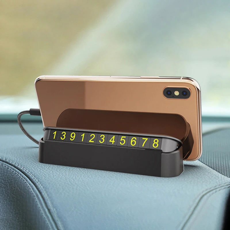 Car Dashboard Phone Holder With Parking Phone Number Luminous Board For Iphone Universal Phone Stand Truck Vehicles Champignon