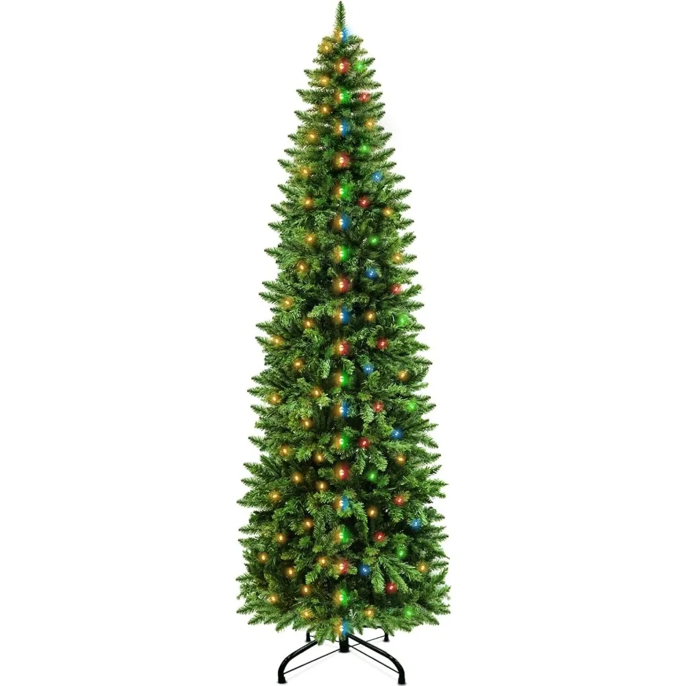 7.5 Ft Prelit Pencil Christmas Tree, Fire-Resistant, UL Plug, Metal Stand, Hinged Xmas Tree Christmas Decorations Home