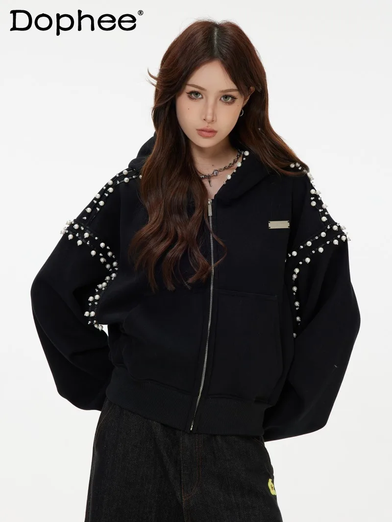 

2025 New American High Street Fashion Trend Hooded Jacket Casual Loose Fleece Warm Cardigan Jacket Unisex