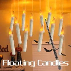 12pcs Floating Candles With Wand Remote Halloween Decoration Magic Flameless Taper Candles Lamps For Christmas Decorations