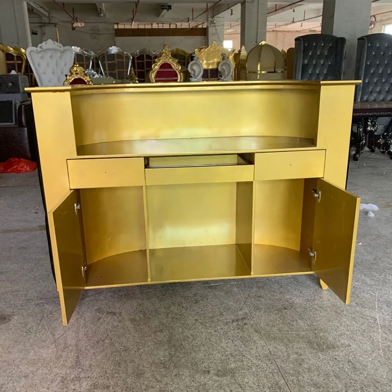 Foshan Factory Hot Sale Modern Black Gold Hair Salon Reception Desk