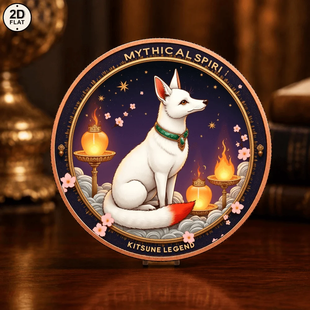 1pc Mythical Spirit Kitsune Legend Commemorative Coin 2D UV Printed 1oz .999 Fine Copper Challenge Coin Fantasy Art Collection