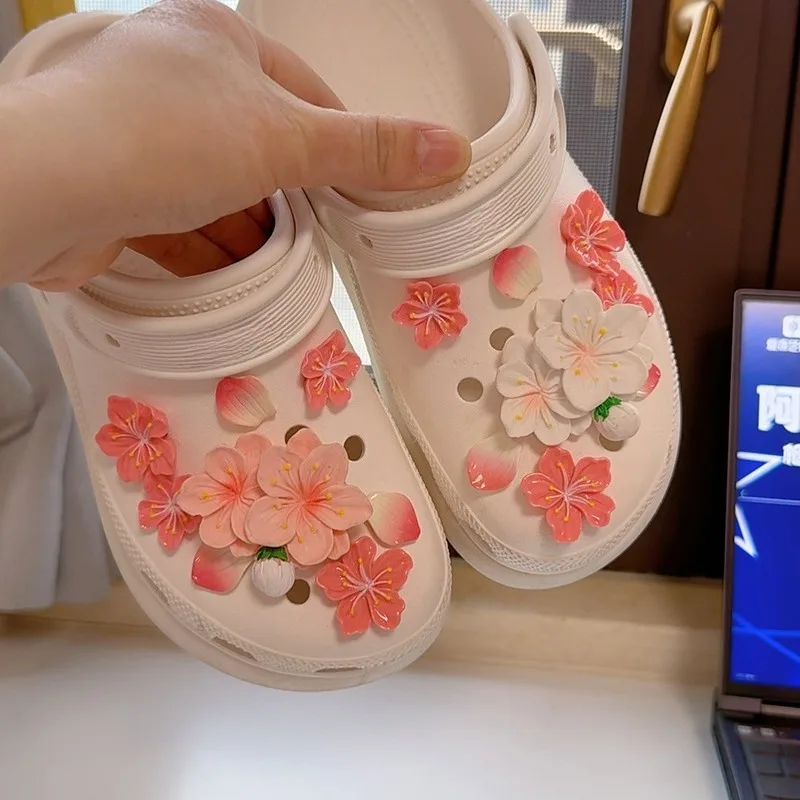 

Fashion Shoe Charms Set Accessories Hole Shoe Buckle Resin Romantic Cherry Blossoms DIY 3D Flower Shoes Decorations