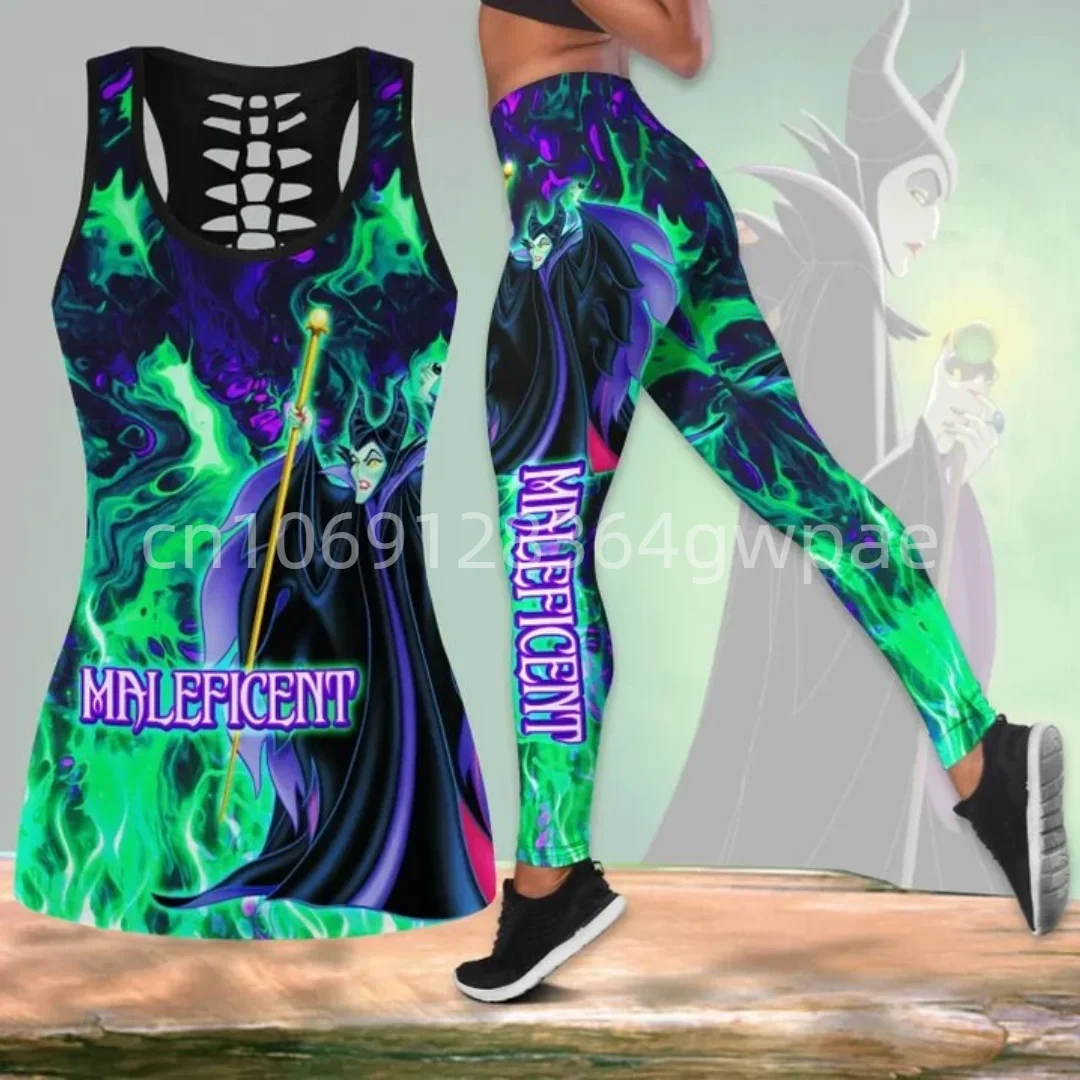 

Evil Villains Women Cutout Tank Top Leggings Yoga Set Summer Fitness Leggings Tracksuit New Disney Hollow Tank Top Leggings Set