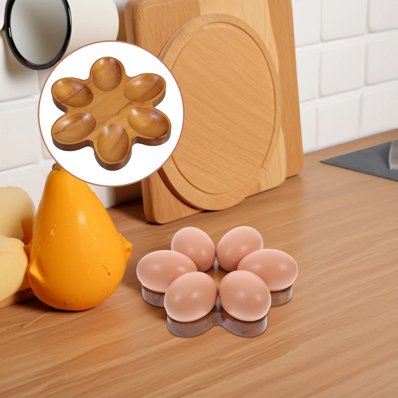

Wooden Egg Tray 6 Eggs Holder Egg Rack Countertop Refrigerator Storage Organizer Natural Wood Display Plate