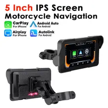 Tela de navegação gps para motocicleta, 5 polegadas, sem fio, carplay e android, digital, à prova d'água, bt5.0, para iphone, ios 10 + android 11 +